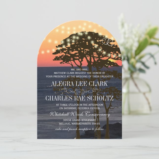 Convite Casamento Rustic Sunset Forest (Em pé/Frente)