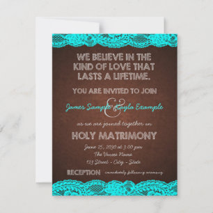 Convite Casamento Rustic Teal Blue e Brown Country