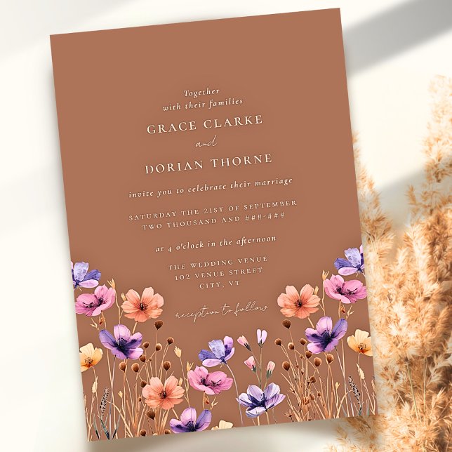 Convite Casamento Rustic Terracotta Boho Wildflower Mocha (Criador carregado)