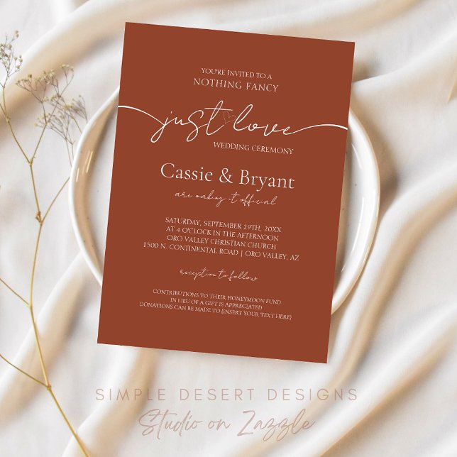 Convite Casamento Rustic Terracotta Elegante Script (Elegant Terracotta Wedding Invitation for Minimal Boho Wedding Ceremony)