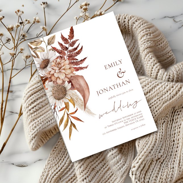 Convite Casamento Rustic Terracotta Florals (Criador carregado)