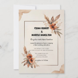 Convite Casamento Rustic Terracotta Florals & Pampas Grass