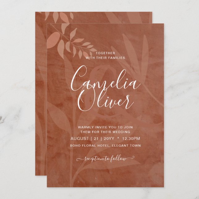 Convite Casamento Rustic Terracotta Overlay (Frente/Verso)