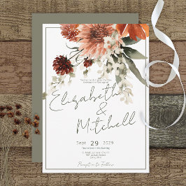 Convite Casamento Rustic Terracotta Rust Flowers
