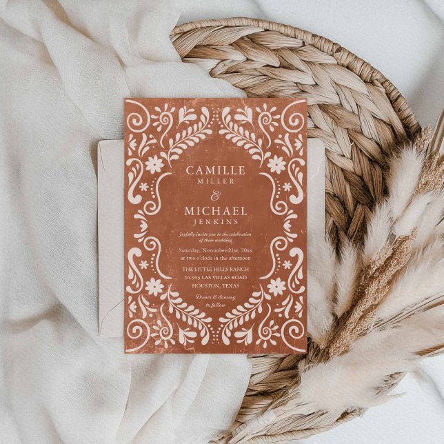 Convite Casamento Rustic Terracotta Talavera Mexicano (Rustic Mexican Terracotta Wedding Invitation)