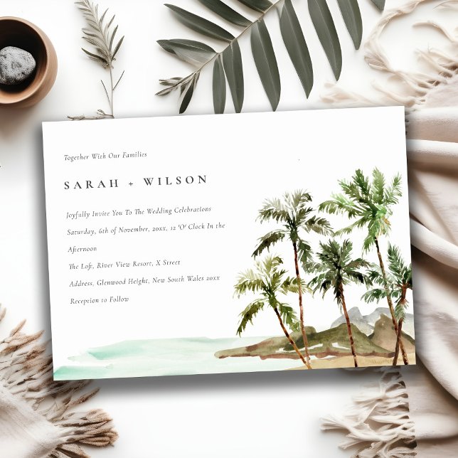Convite Casamento Rustic Tropical Palm Trees Beach Sand (Criador carregado)