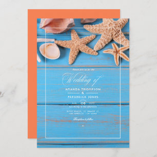 Convite Casamento Rustic Turquoise e Coral Beach