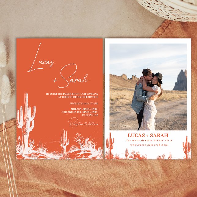 Convite Casamento Rustic Verona Sunset Western Desert (Western Desert Verona Sunset Orange Wedding Invitation, Modern Southern Country Wedding Invitation,)
