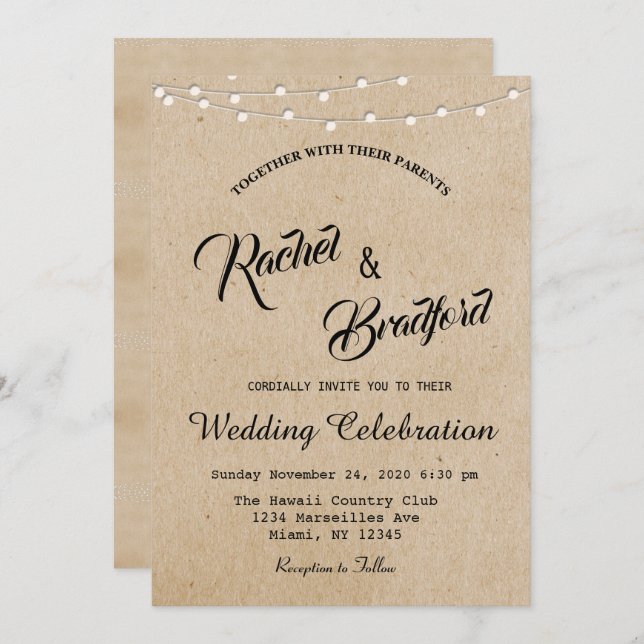 Convite Casamento Rustic Vintage String Luzes (Frente/Verso)