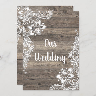 Convite Casamento Rustic Vintage Timber White Lace