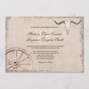 Convite Casamento Rustic Wagon Wheel Longhorn Cowboy