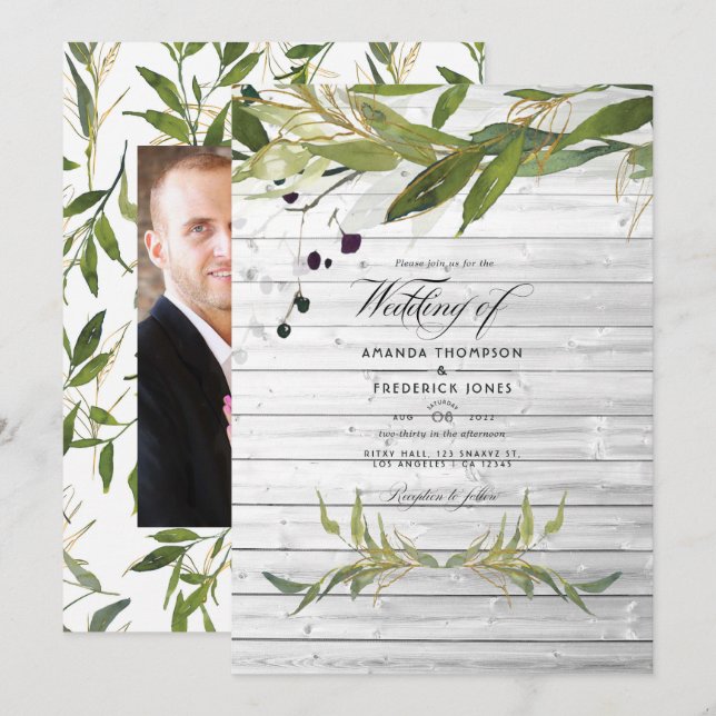 Convite Casamento Rustic Watercolor (Frente/Verso)