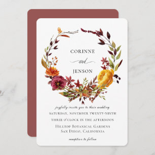 Convite Casamento Rustic Watercolor Autumn Wreath