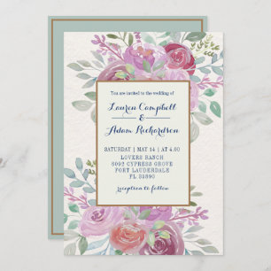 Convite Casamento Rustic Watercolor Burgundy & Pink Rose