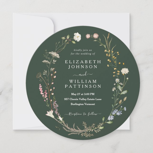 Convite Casamento Rustic Watercolor Dark Green (Frente)
