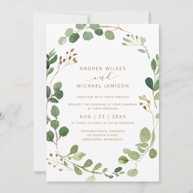 Convite Casamento Rustic Watercolor Eucalyptus Greenery Wo (Frente)