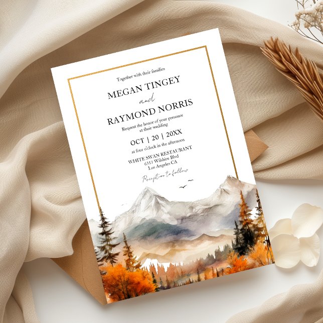 Convite Casamento Rustic Watercolor Fall Mountain (Criador carregado)