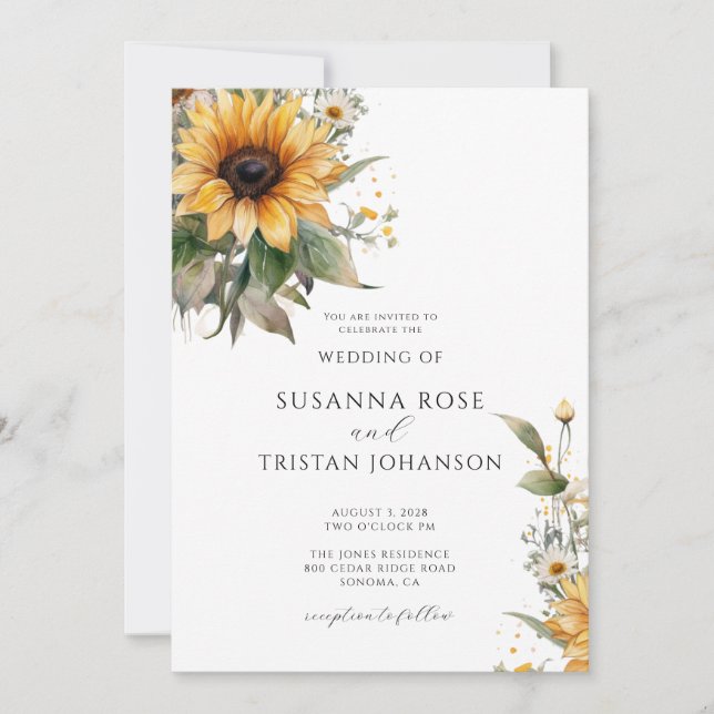 Convite Casamento Rustic Watercolor Floral (Frente)