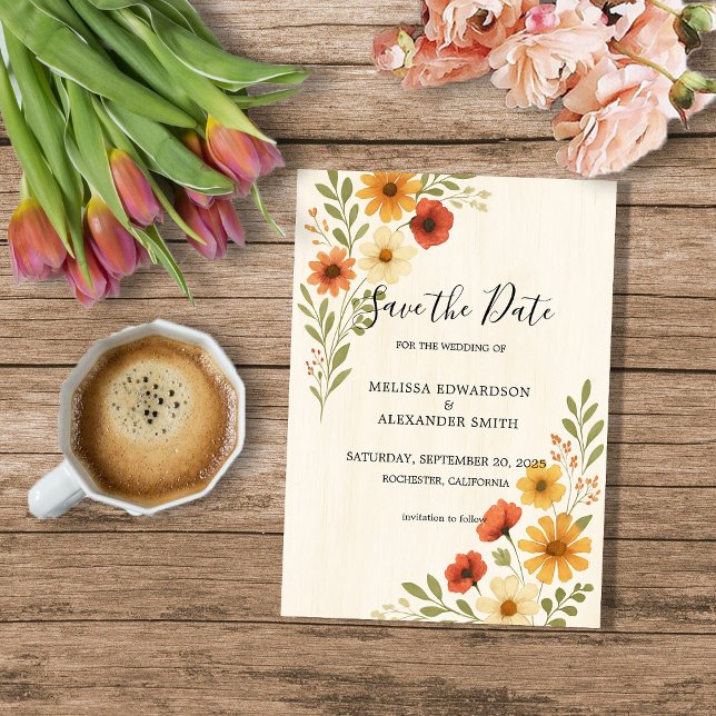 Convite Casamento Rustic Watercolor Flores Salve a data (Rustic Watercolor flowers boho wedding Save the date Invitation)