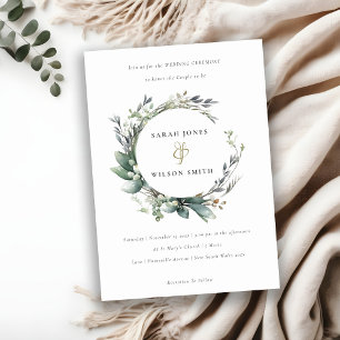 Convite Casamento Rustic Watercolor Green Foliage Wreath