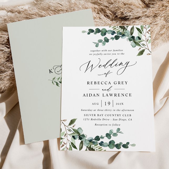 Convite Casamento Rustic Watercolor Greenery (Criador carregado)