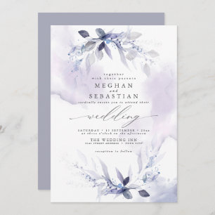 Convite Casamento Rustic Watercolor Greenery Violet