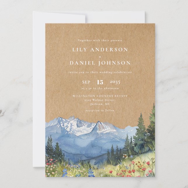 Convite Casamento Rustic Watercolor Mountain (Frente)