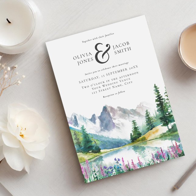 Convite Casamento Rustic Watercolor Mountain Elegante (Criador carregado)
