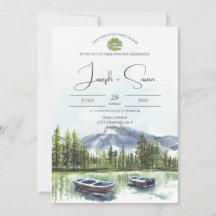 Casamento Rustic Watercolor Mountain Lake Greenery