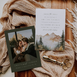 Convite Casamento Rustic Watercolor Mountain Salva A Data