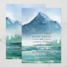 Convite Casamento Rustic Watercolor Pine Mountain Lake