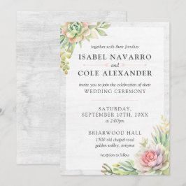 Convite Casamento Rustic Watercolor Succulent Desert Cactu