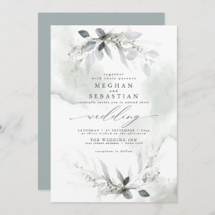 Convite Casamento Rustic Watercolor Verde Dusty Verde