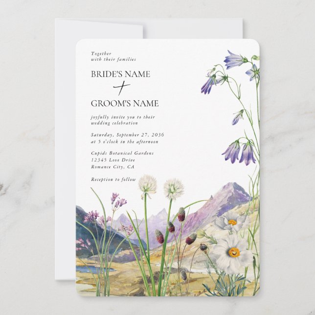 Convite Casamento Rustic Watercolor Wildflower Mountain (Frente)