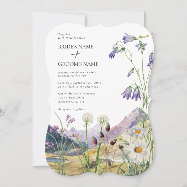 Convite Casamento Rustic Watercolor Wildflower Mountain (Frente)