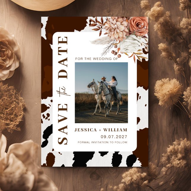 Convite Casamento Rustic Western Photo Cowboy salva a data (Criador carregado)
