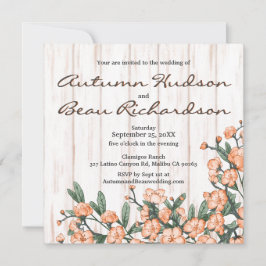 Convite Casamento Rustic White Burnt Orange Green Blossoms
