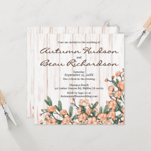 Convite Casamento Rustic White Burnt Orange Green Blossoms