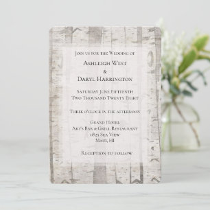 Convite Casamento Rustic White Cream Birch Tres