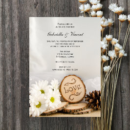 Convite Casamento Rustic White Daisies Woodland