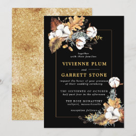 Convite Casamento Rustic White Floral Dourado Outono Deixa