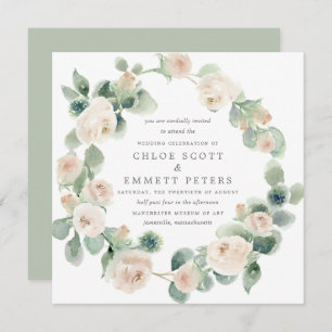 Convite Casamento Rustic White Rose Floral Eucalyptus