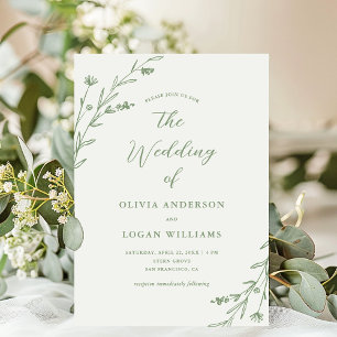 Convite Casamento Rustic White Sage Green Wildflower Boho