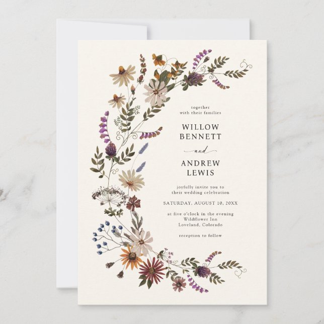 Convite Casamento Rustic Wildflower (Frente)