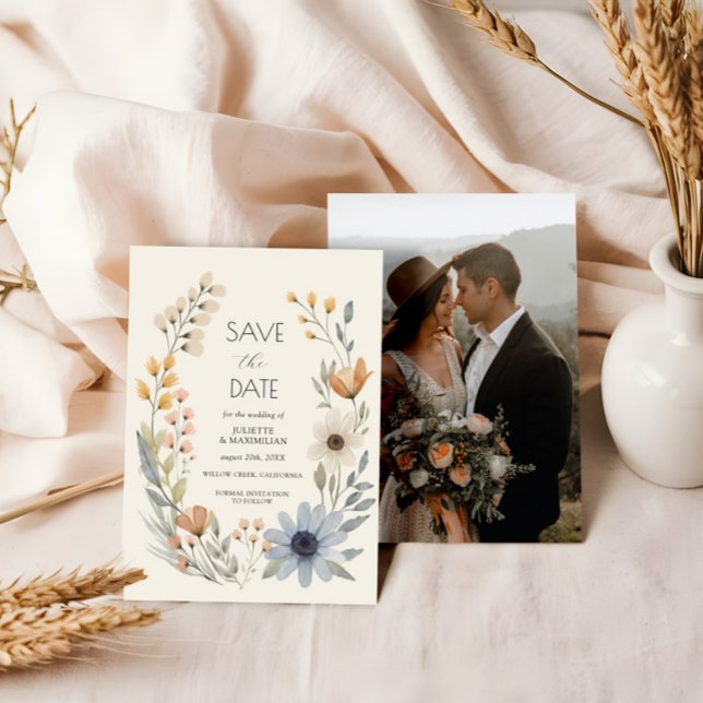 Convite Casamento Rustic Wildflower Wreath Salvar a Data (Criador carregado)
