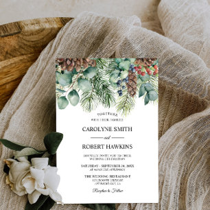 Convite Casamento Rustic Winter and Pine Tree Forest