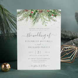 Convite Casamento Rustic Winter Berries Pine Cone Greenery