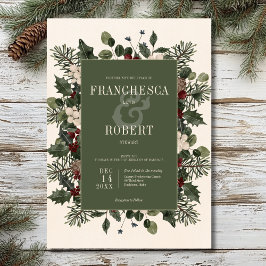 Convite Casamento Rustic Winter Berries & Pine Cream