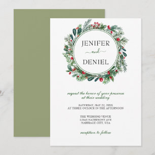 Convite Casamento Rustic Winter Berry Pine Greenery
