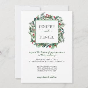 Convite Casamento Rustic Winter Berry Pine Greenery